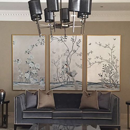 Carta da parati orientale - CHINESE GARDEN WITH PHEASANTS - Misha wallcoverings - in seta / con motivi floreali / con motivi naturali