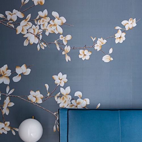 Carta da parati orientale - WHITE MAGNOLIA - Misha wallcoverings - in seta / con motivi floreali / aspetto carta da parati
