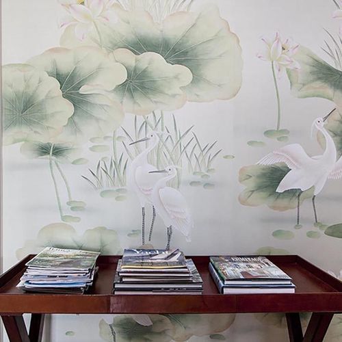 Carta da parati orientale - HERONS POND - Misha wallcoverings - in seta / con animali / motivi cinesi