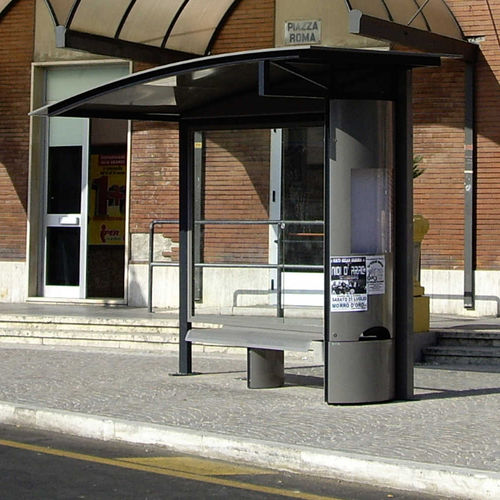 Pensilina per fermata d'autobus in alluminio estruso - ALHENA - METALCO - in acciaio con rivestimento a polvere / in vetro temprato / con panchina