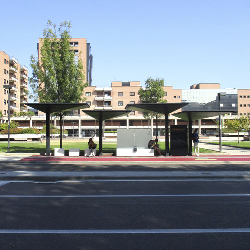 Pensilina per fermata d'autobus in lamiera d'acciaio - GPDUE - METALCO - in acciaio con rivestimento a polvere / con panchina
