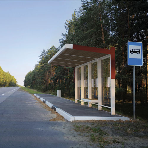 Pensilina per fermata d'autobus in legno - ATLAS - METALCO - in vetro / in acciaio verniciato / con panchina