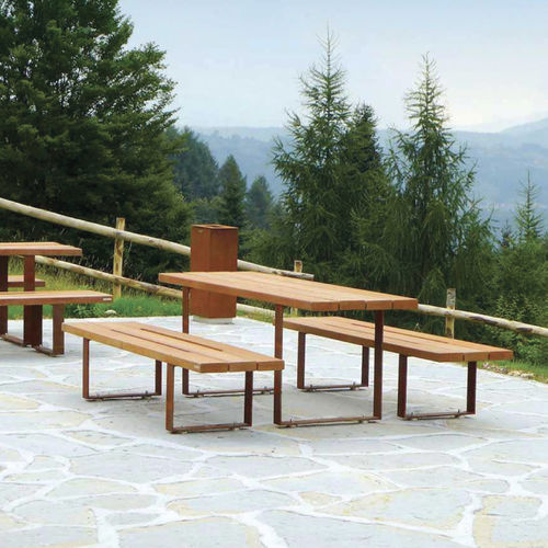 Tavolo da picnic contemporaneo - PIC BULL - METALCO - in legno / con supporto in acciaio COR-TEN® / rettangolare