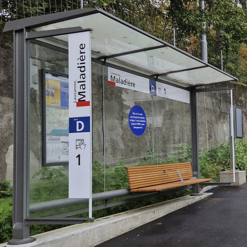 Pensilina per fermata d'autobus in vetro - PENSILIS 1223 - METALCO - in acciaio / in acciaio con rivestimento a polvere / in legno lamellare