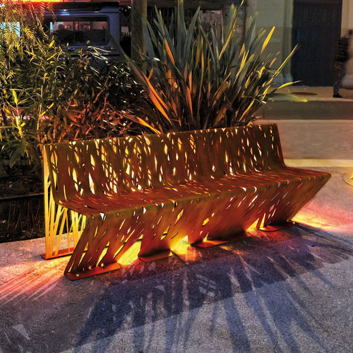 Panca per spazi pubblici design originale - CROSSED - LAB23 - in acciaio / con schienale