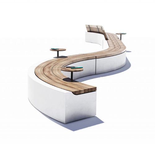 Panca per spazi pubblici contemporanea - MIX BENCH - MIX CURVO - LAB23 - in legno esotico / in larice / in legno composito