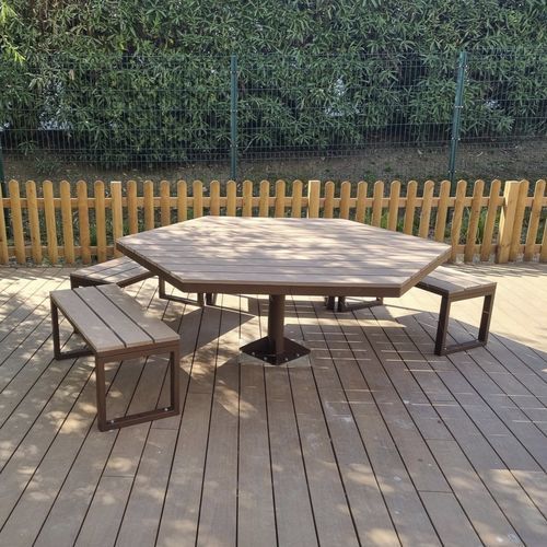 Tavolo da picnic contemporaneo - EVO  - LAB23 - in legno / in acciaio galvanizzato / con supporto in acciaio