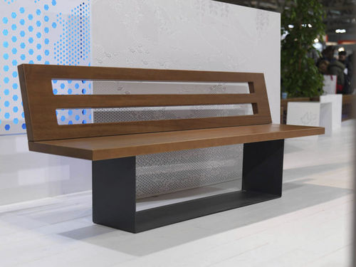 Panca per spazi pubblici contemporanea - STRETCH - LAB23 - in legno esotico / in acciaio galvanizzato / con schienale