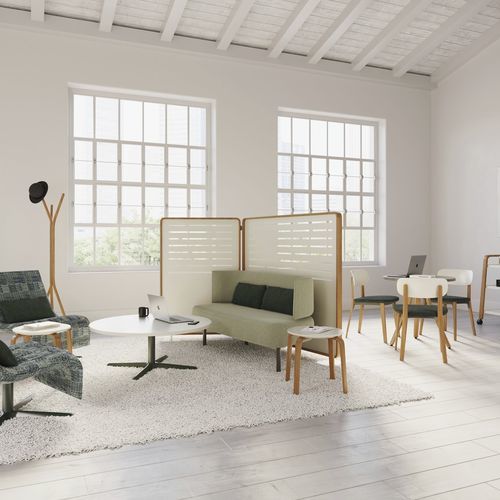 Divano contemporaneo - ZONES  - Teknion - in tessuto / con tavoletta / grigio