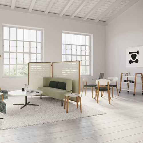 Sgabello contemporaneo - ZONES  - Teknion - con supporto in legno / imbottito / impilabile