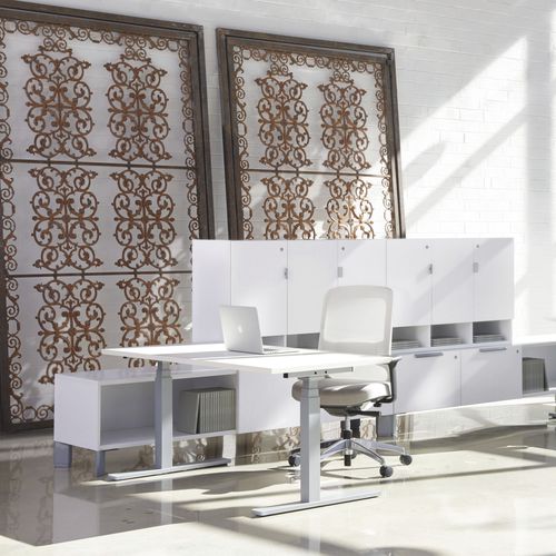 Tavolo da lavoro contemporaneo - HISPACE - Teknion - in laminato / con supporto in metallo / rettangolare