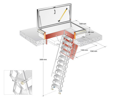 Sportello d'ispezione per tetto - RHT1015 - XL - Gorter - rettangolare / in alluminio / con scala retrattile