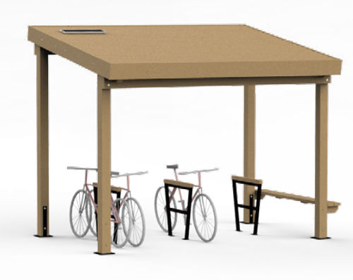 Pensilina per biciclette con pannelli solari - O’VÉLO PM  - Rondino - con panchina integrata / con rilevatore di presenza / con illuminazione LED