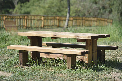 Tavolo da picnic contemporaneo - 627 023 - Rondino - in pino / con supporto in pino / rettangolare