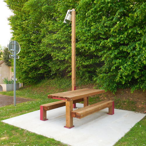 Set tavolo e panca contemporaneo - 627 072 - Rondino - in legno / da esterno / per spazio pubblico