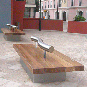 Panca per spazi pubblici contemporanea - SUR MESURE - FRANCE INOX INDUSTRIE - in legno / in acciaio / con schienale