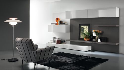 Parete attrezzata per soggiorno contemporanea - LOUNGE COMPOSIZIONE 405 - Rossetto Armobil - in legno laccato