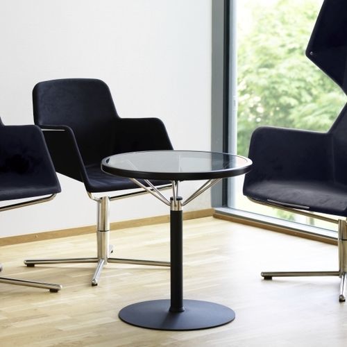 Tavolo da bistrot contemporaneo - L1 - Blå Station - in vetro / con supporto in acciaio inossidabile laccato / rotondo