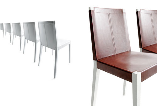 Sedia contemporanea - INNER - Bross Italia - in legno massiccio / in pelle / per uso contract