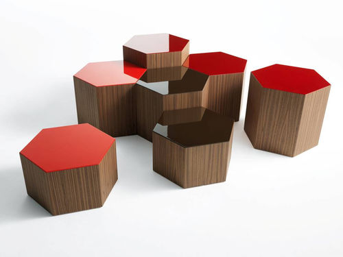 Tavolino basso contemporaneo - SIX - Bross Italia - in rovere / in noce / esagonale