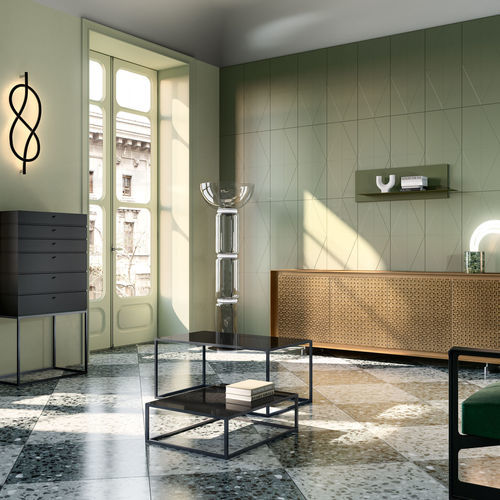 Tavolino basso contemporaneo - BOX - Capo D'Opera Home - in vetro laccato / con supporto in metallo / rettangolare