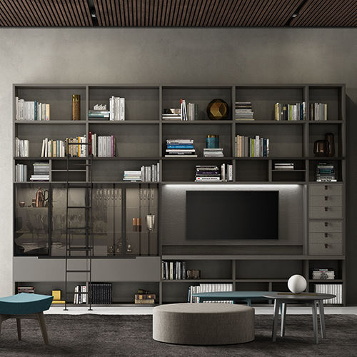 Parete attrezzata per soggiorno contemporanea - SPEED UP - Dall'Agnese - in vetro / in legno laccato / in rovere