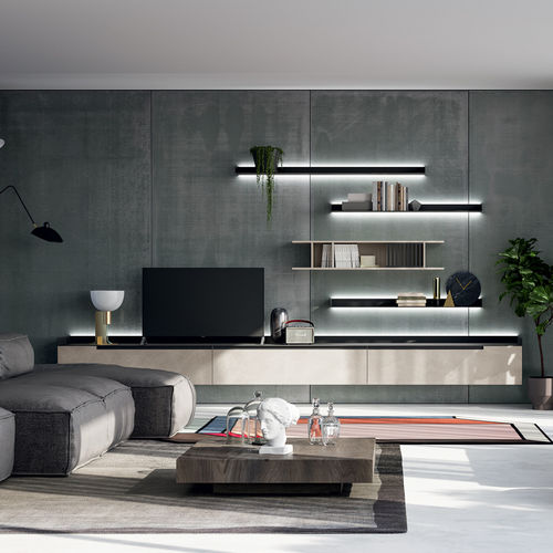 Parete attrezzata TV contemporaneo - SLIM UP - Dall'Agnese - in rovere / in noce / in legno laccato brillante