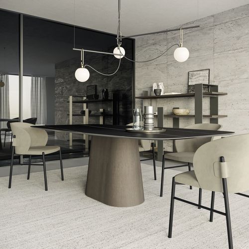 Tavolo da pranzo contemporaneo - KONIKO - Dall'Agnese - in legno / in vetro laccato / in gres porcellanato