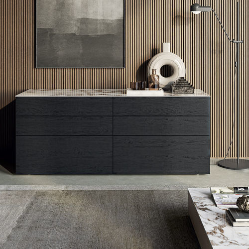 Cassettone contemporaneo - SLIM - Dall'Agnese - in legno laccato / in rovere / in gres porcellanato