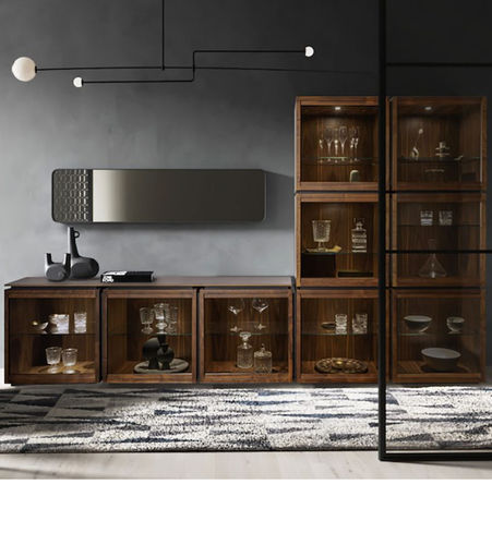 Parete attrezzata per soggiorno contemporanea - MESH - Pacini & Cappellini - in noce / in frassino / in vetro