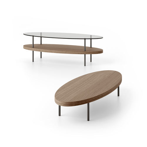 Tavolino basso contemporaneo - BEVERLY - Doimo Salotti - in legno / con supporto in metallo / ovale