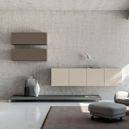 Parete attrezzata per soggiorno contemporanea - SEVENTY DAY - Emmebi Industria Mobili - in legno laccato / in noce / in vetro laccato