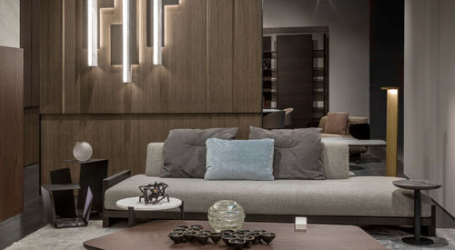 Divano contemporaneo - P.SOFA - Emmemobili - in tessuto / in pelle / grigio