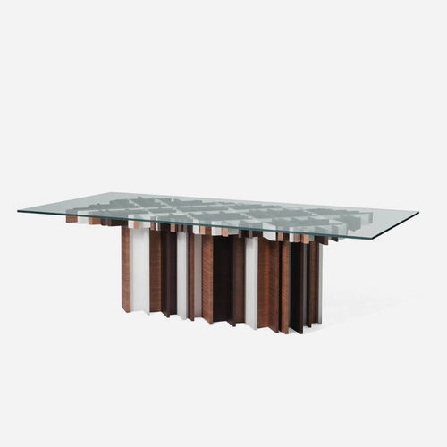 Tavolo contemporaneo - TARTAN  - Emmemobili - in vetro / in wengé / con supporto in legno impiallacciato