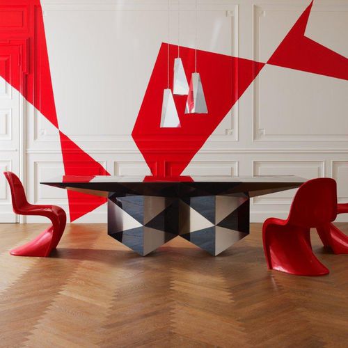 Tavolo design originale - ARLEQUIN  - Emmemobili - in ottone / con supporto in ottone / di Ferruccio Laviani