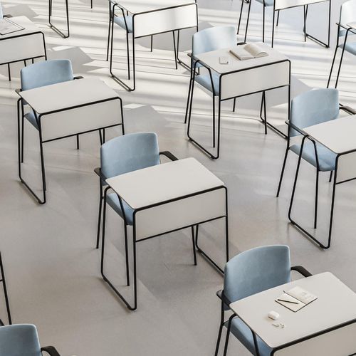 Tavolo per corsi di formazione contemporaneo - Tema - Enea - in HPL / in Fenix NTM / con supporto in acciaio cromato