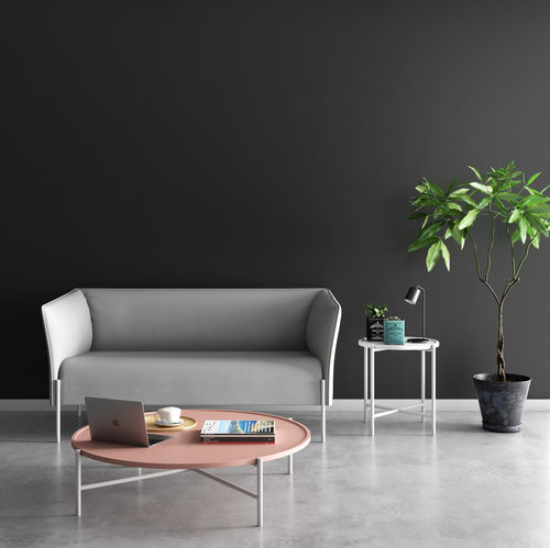 Tavolino basso contemporaneo - DOLLY - ESTEL - in MDF laccato / con supporto in metallo / rotondo