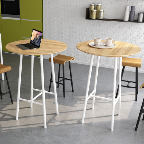 Tavolo alto contemporaneo - PLOMBIER H105 - ESTEL - in legno massiccio / in metallo / rotondo