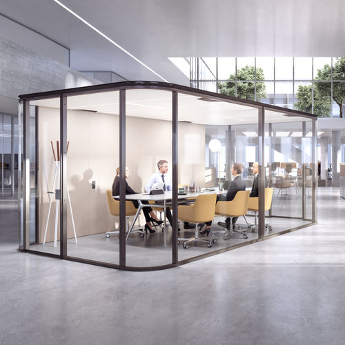 Isola di privacy per ufficio acustica - ESTEL - vetrata / con porta vetrata / per riunioni