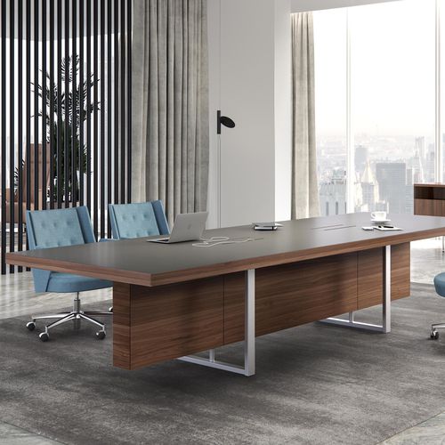 Tavolo da riunione contemporaneo - DECK - ESTEL - impiallacciato in legno / in pelle / con supporto in metallo