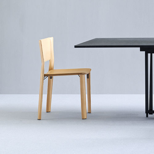 Sedia da pranzo contemporanea - S91 - fasem - da interno / in pelle / con supporto in acciaio