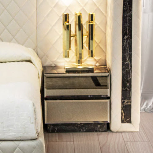Comodino contemporaneo - ROYAL - Formitalia Group - in vetro / con supporto in marmo / rettangolare