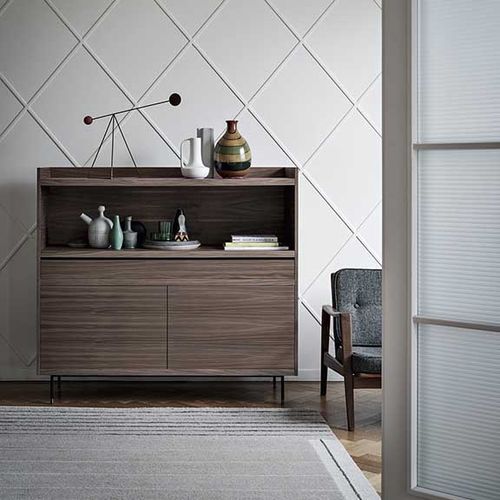 Credenza contemporanea - Priv&eacute; C - Frag - in noce / in acciaio / in vetro