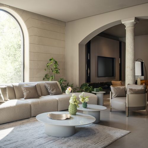 Tavolino basso contemporaneo - Myon 80 - Frag - in MDF laccato / in marmo / con supporto in MDF laccato