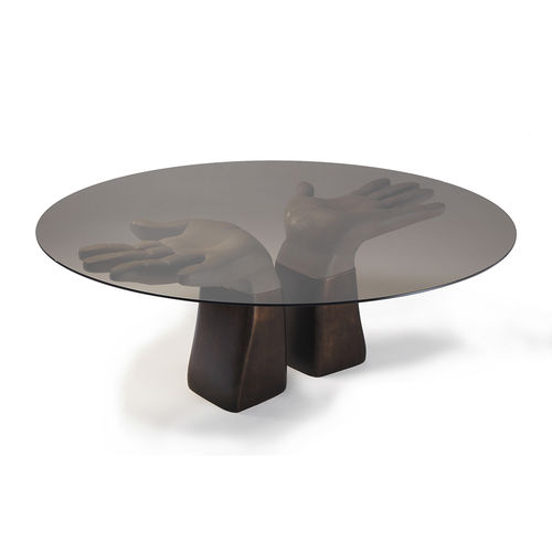 Tavolo design originale - PREGO! - 6714 - Fratelli Boffi - in vetro / con supporto in metallo / rotondo