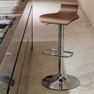 Sgabello da bar contemporaneo - EGO SG405GAS LEGNO - Friulsedie Sud by Dalmasson - in pelle / in legno compensato / con supporto in metallo cromato