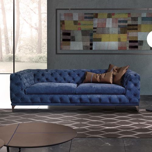 Divano chesterfield - ASTON  - Gamma Arredamenti International - in pelle / beige / blu