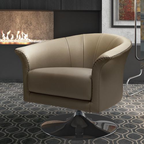 Poltrona contemporanea - OYSTER - Gamma Arredamenti International - in pelle / in cromo / con base centrale