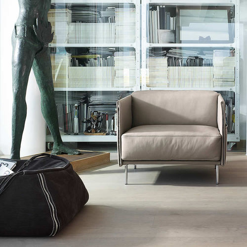 Poltrona contemporanea - TRENCH - Gamma Arredamenti International - in pelle / in cromo / con contenitore