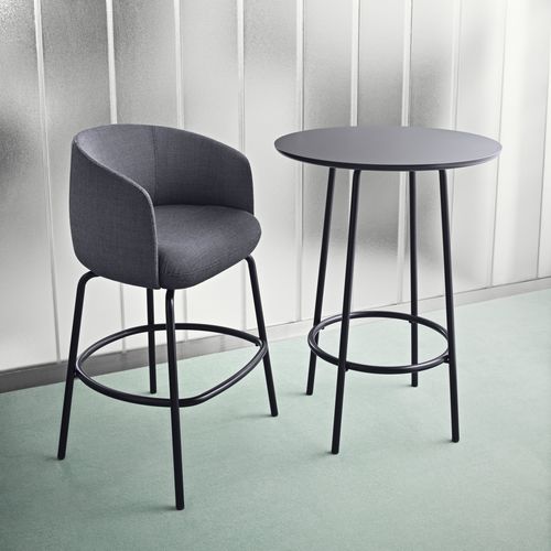 Tavolo alto contemporaneo - NEST - + HALLE - in laminato / con supporto in acciaio termolaccato / rotondo